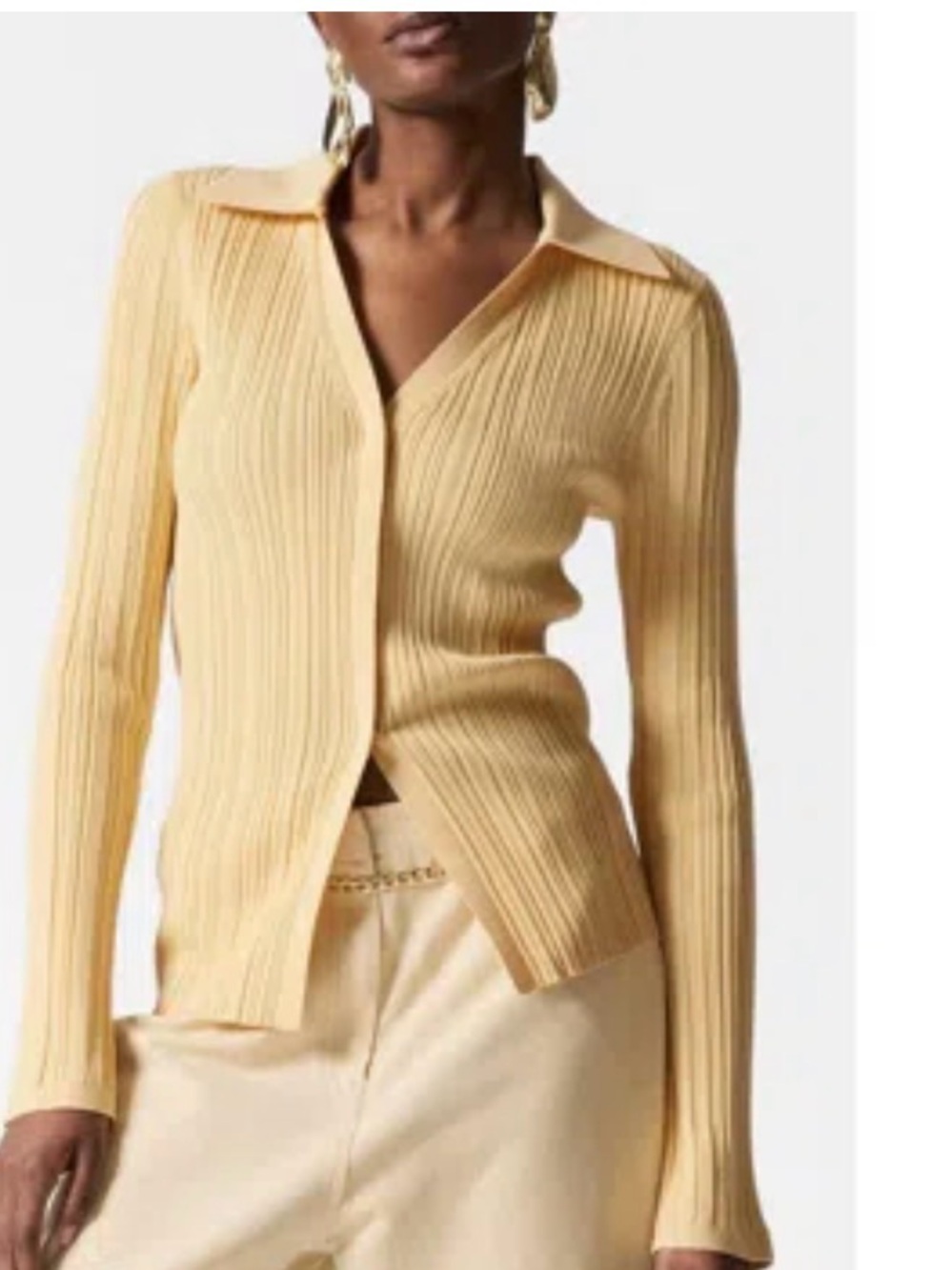 & Other Stories Pale Yellow Ribbed Knit Cardigan